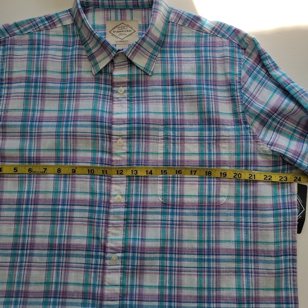 New St. John's Bay Madras Linen Mens Classic Fit Short Sleeve Button-Down Shirt. - Picture 6 of 7